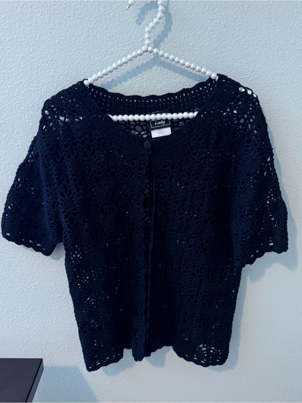 VINTAGE Black Crochet Short-Sleeve Sweater